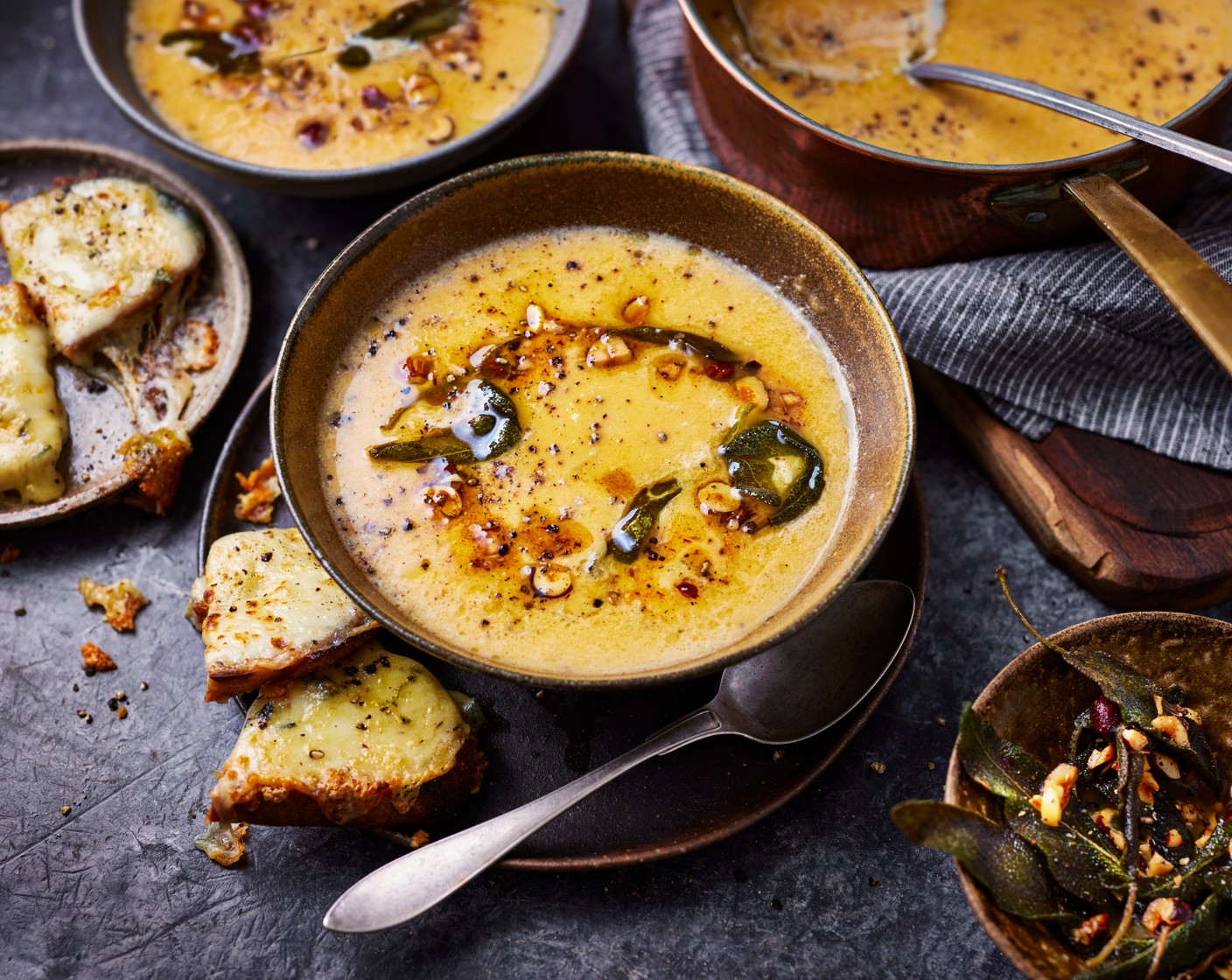 Pumpkin soup with sage and hazelnut butter