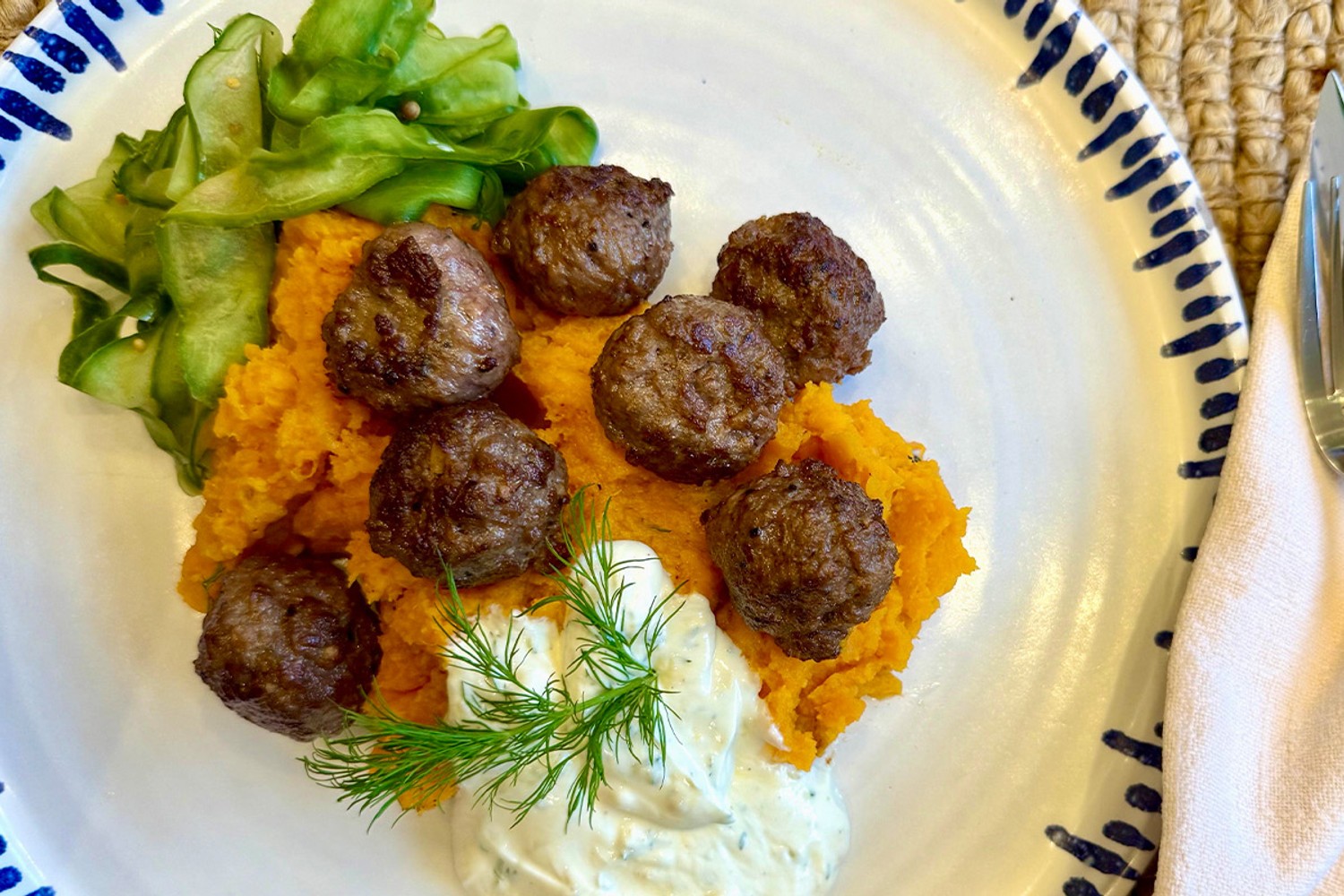 Frida Redknapp’s meatballs with sweet potato mash