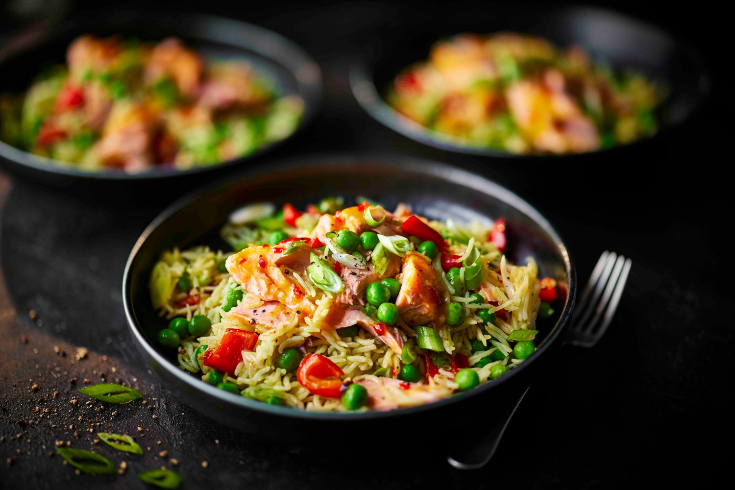 Air fryer sweet chilli salmon fried rice
