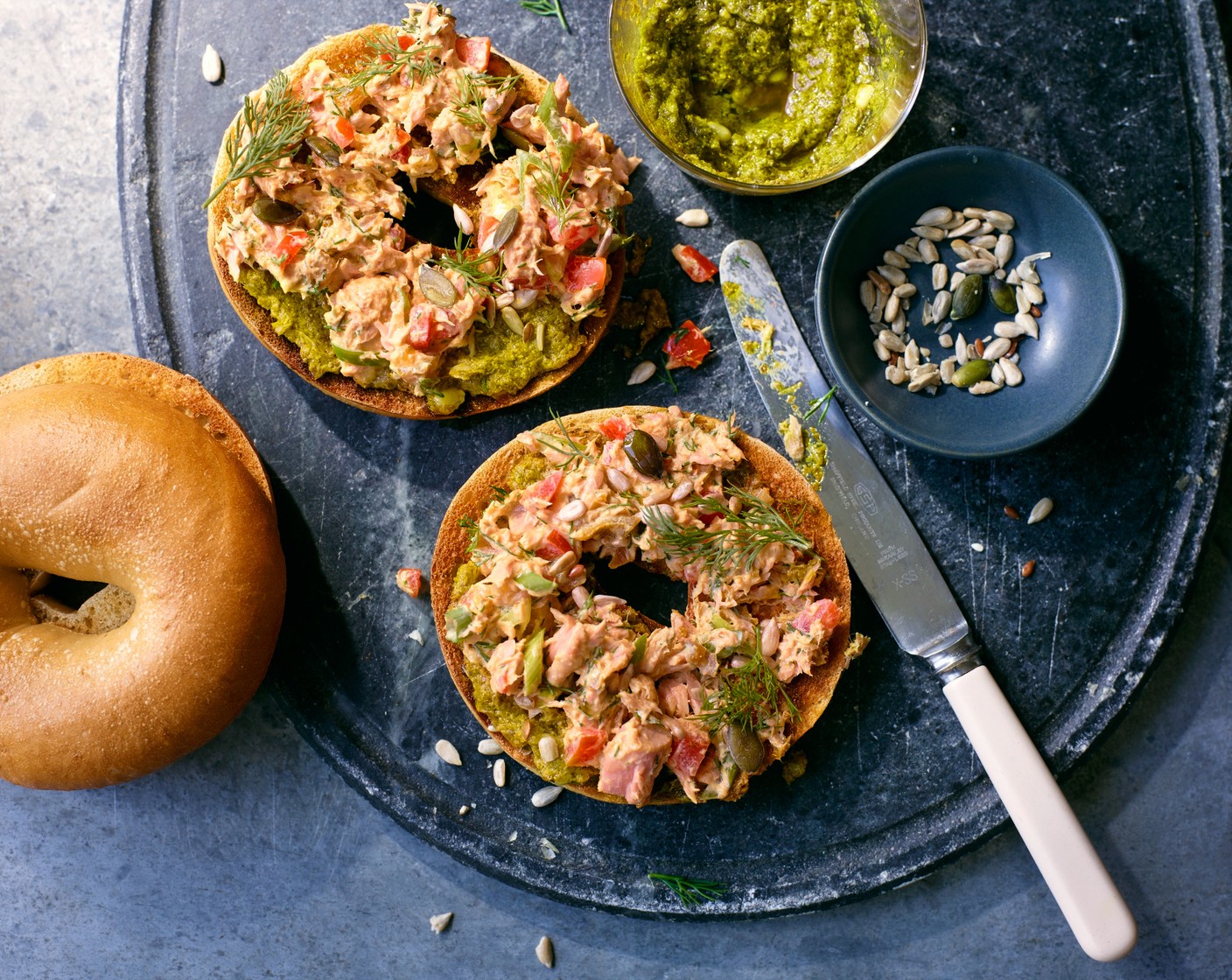 step 3 Top with the tuna mix then finish with extra hot sauce and a sprinkle of mixed seeds (1 tsp).