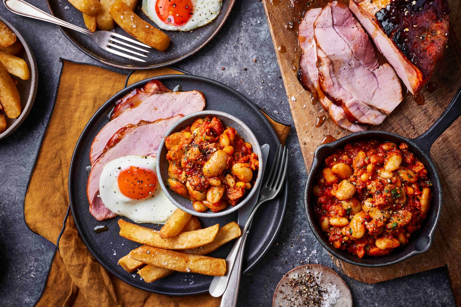 Honey-roast gammon with bonfire beans