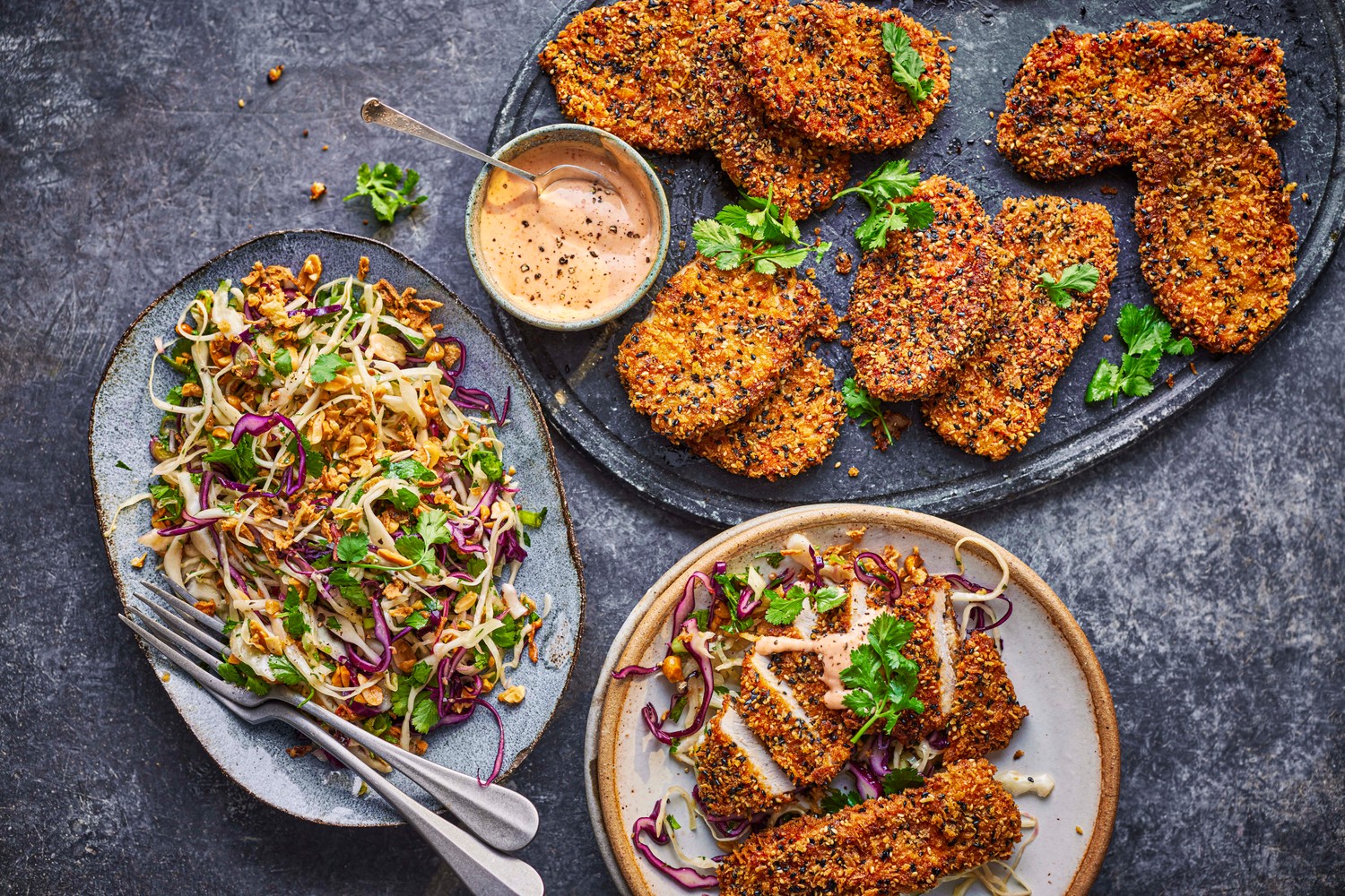 Sesame pork schnitzel with Asian-style slaw