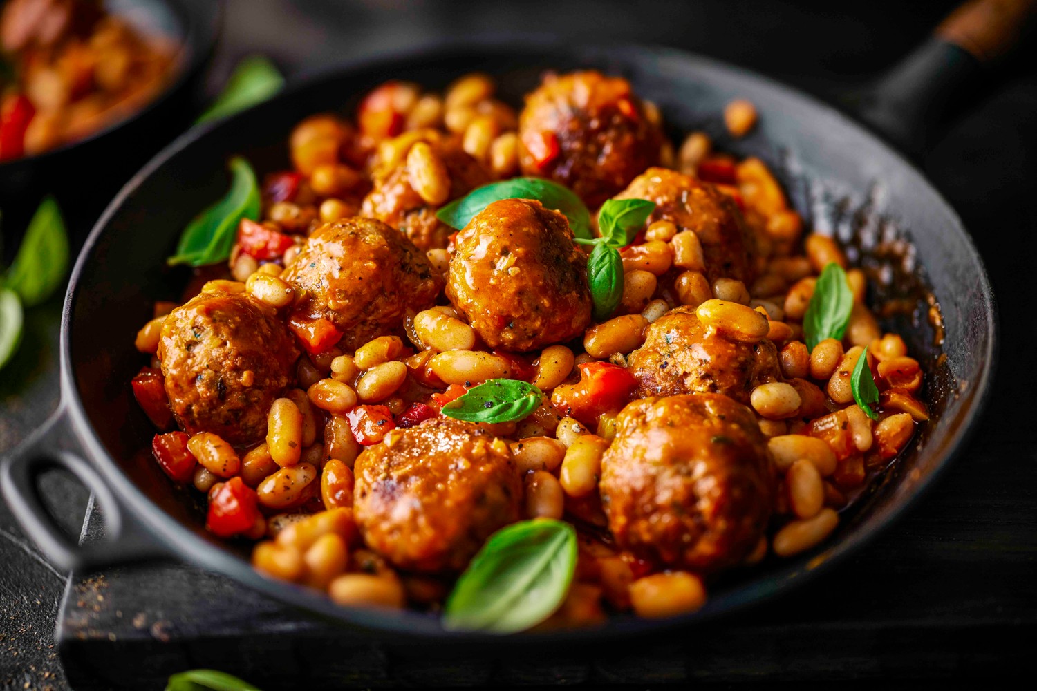 One pan tuna meatballs recipe with peppers and beans