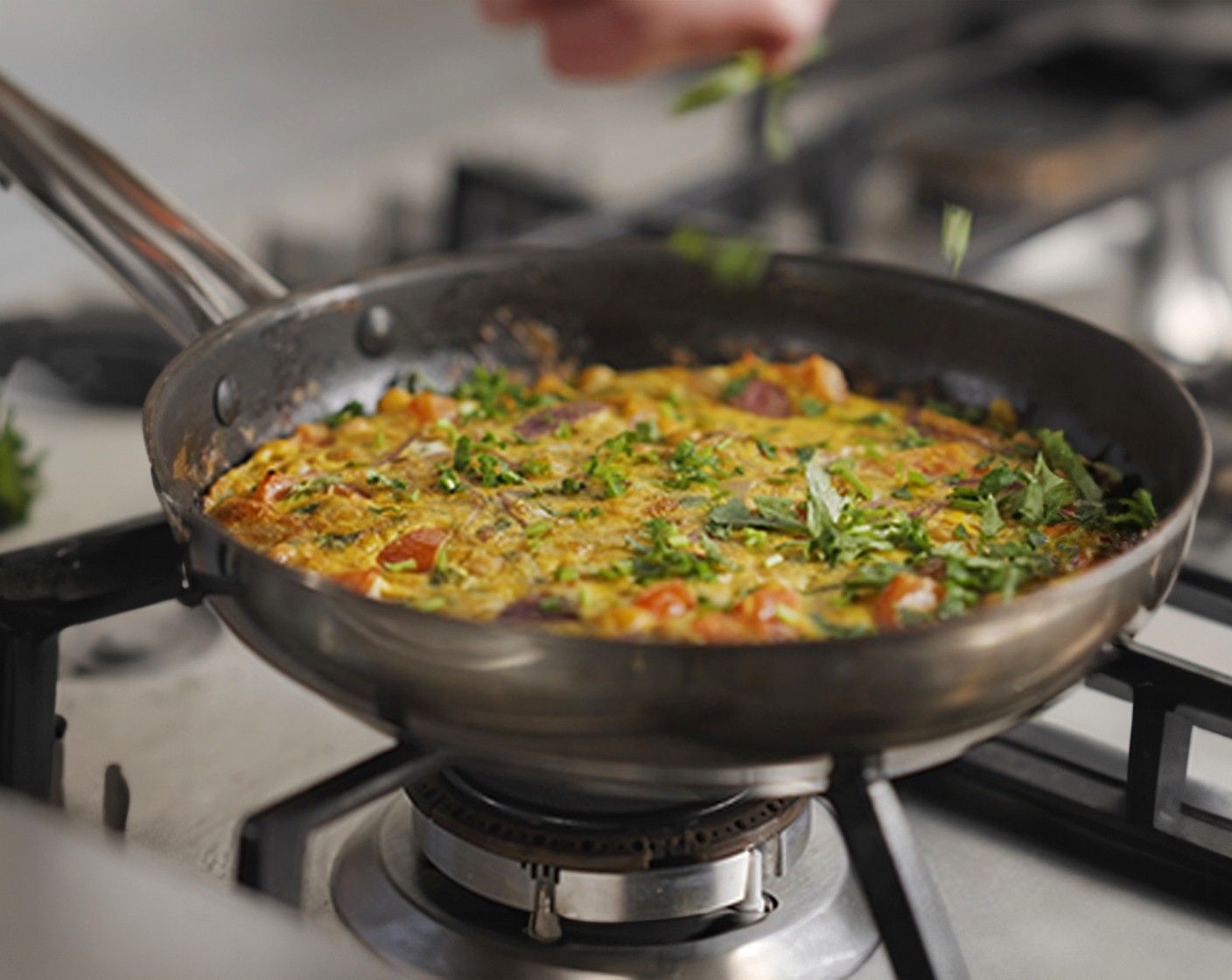 step 6 Remove from the pan and cut in half. Serve with the remaining coriander and salad (1 pack).