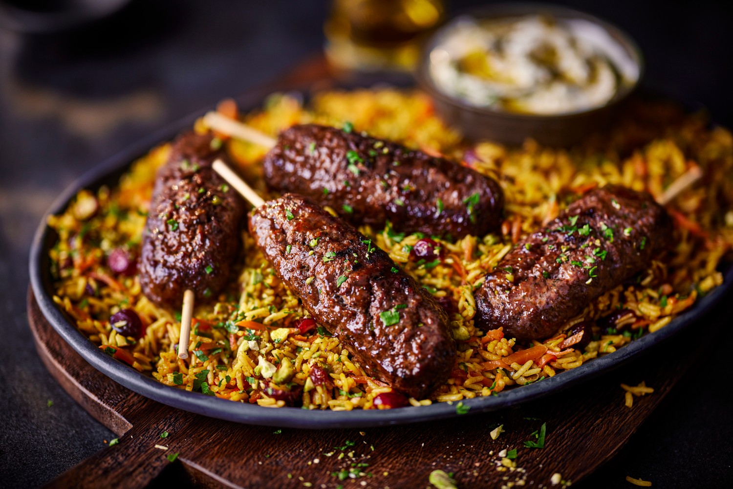 Beef koftas and jewelled rice