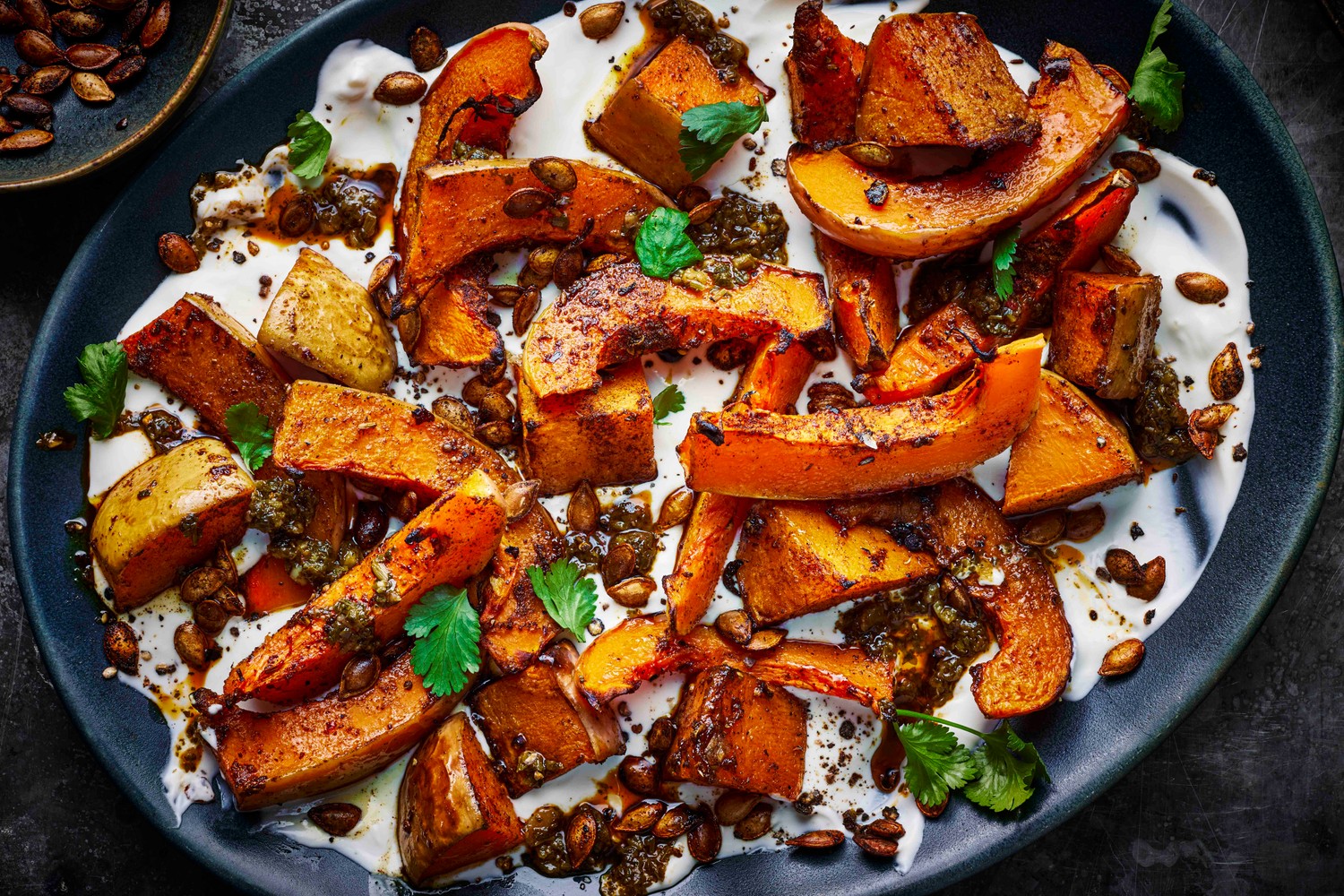 Roasted squash, chimichurri and garlic yogurt sauce