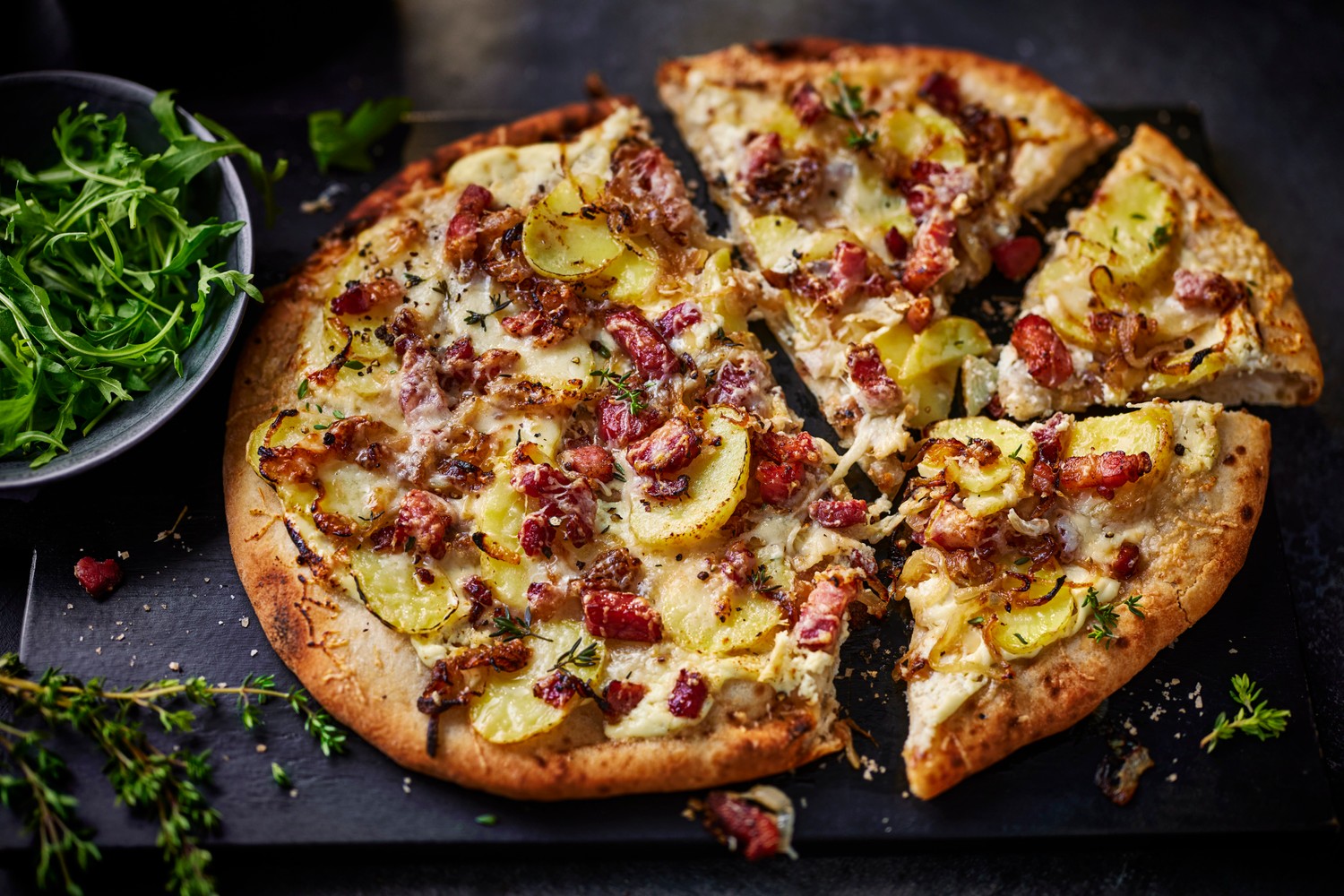 Jersey royal, bacon and onion pizza recipe