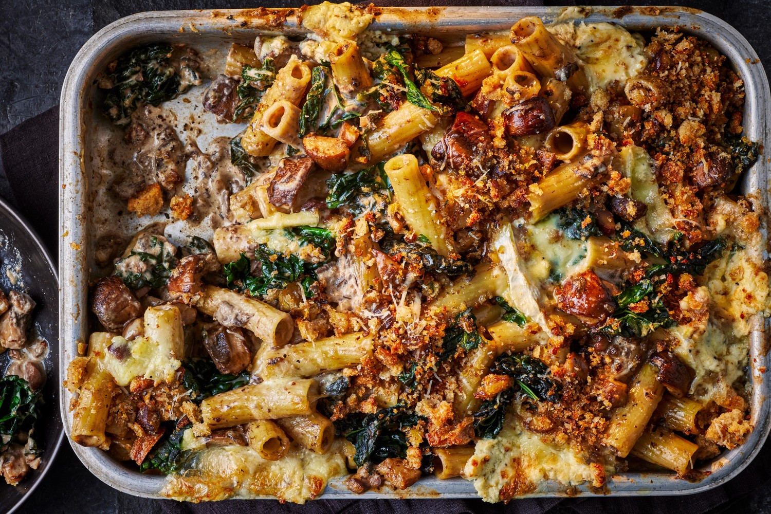 Creamy truffle mushroom, cavolo nero and chestnut pasta bake