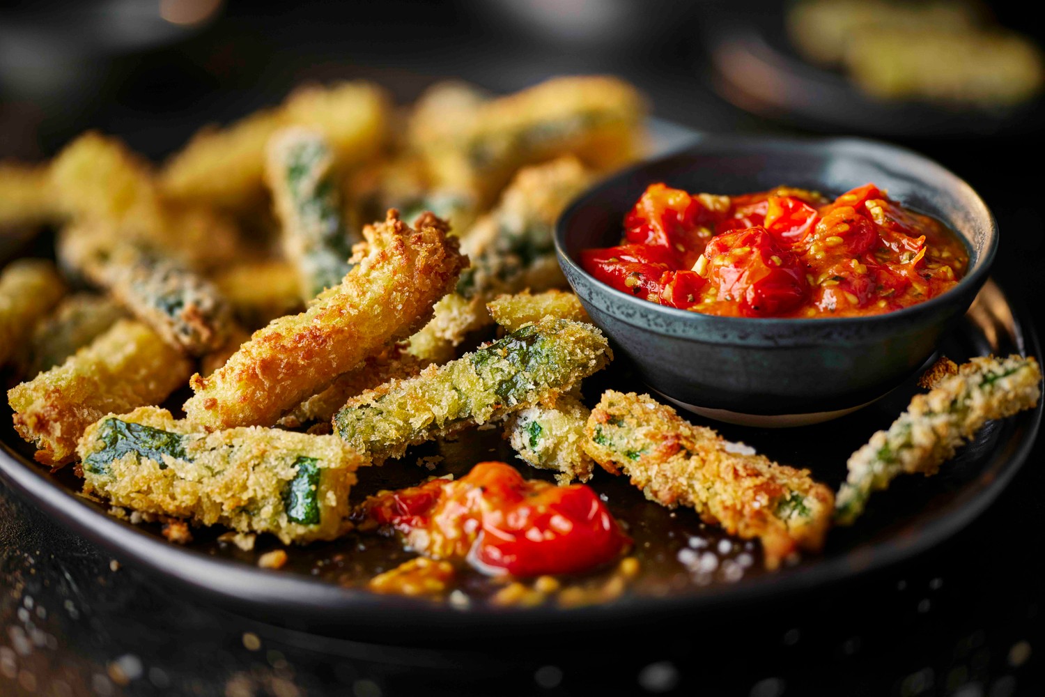 Air fryer courgette fritti recipe with a cherry tomato dip