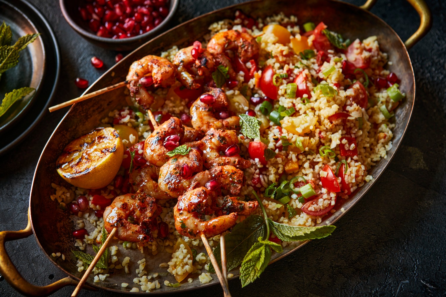 Tabbouleh salad with chilli and garlic prawn's recipe