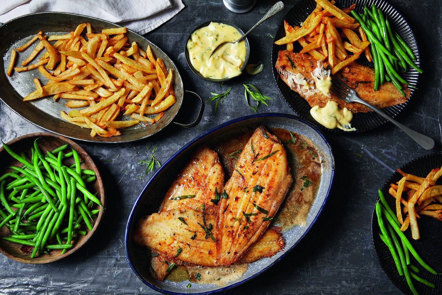 Sole meuniere with crispy chips and garlic aioli