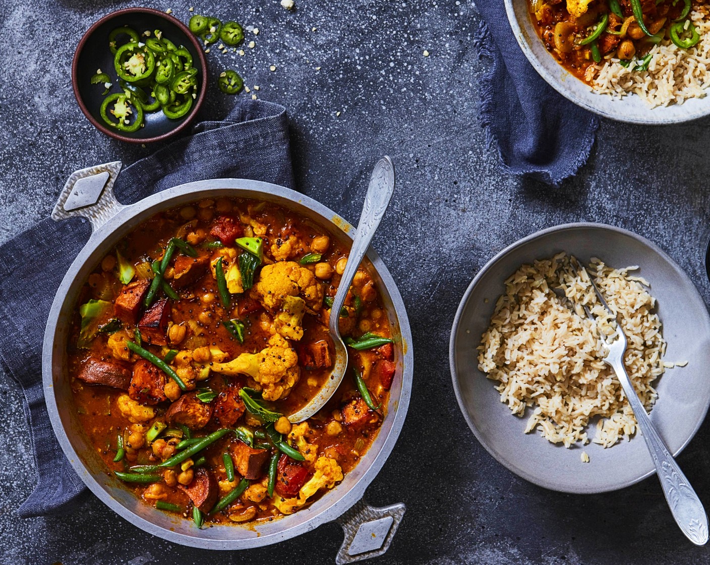 Veg-packed cauliflower and chickpea curry