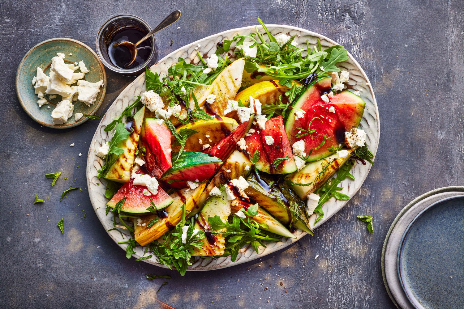 Grilled melon and feta salad