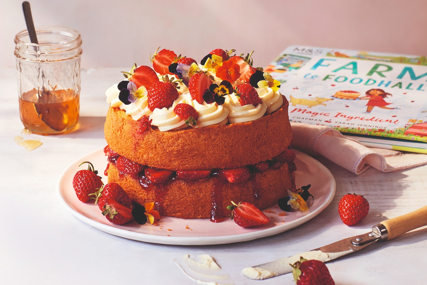 Berry and honey Victoria sandwich cake