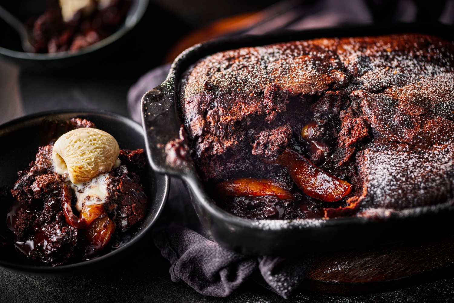 Salted caramel and pear self-saucing hot chocolate pudding recipe