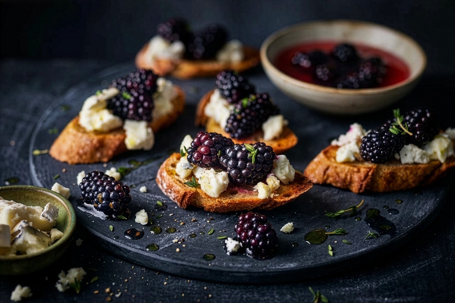 Pickled blackberry and goat's cheese sourdough crostini