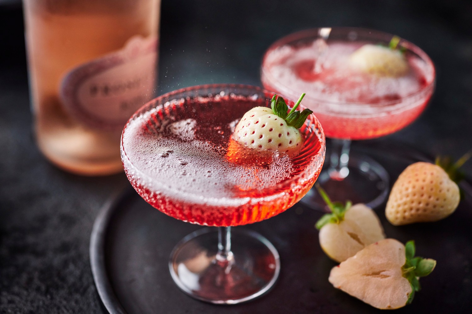 Blackberry gin and pink prosecco bellini
