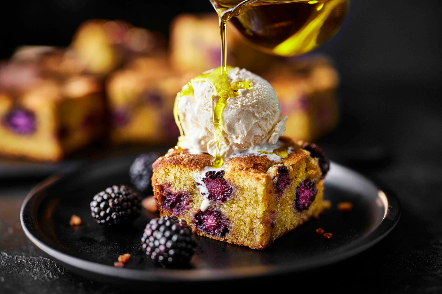 Pistachio and blackberry traybake cake recipe