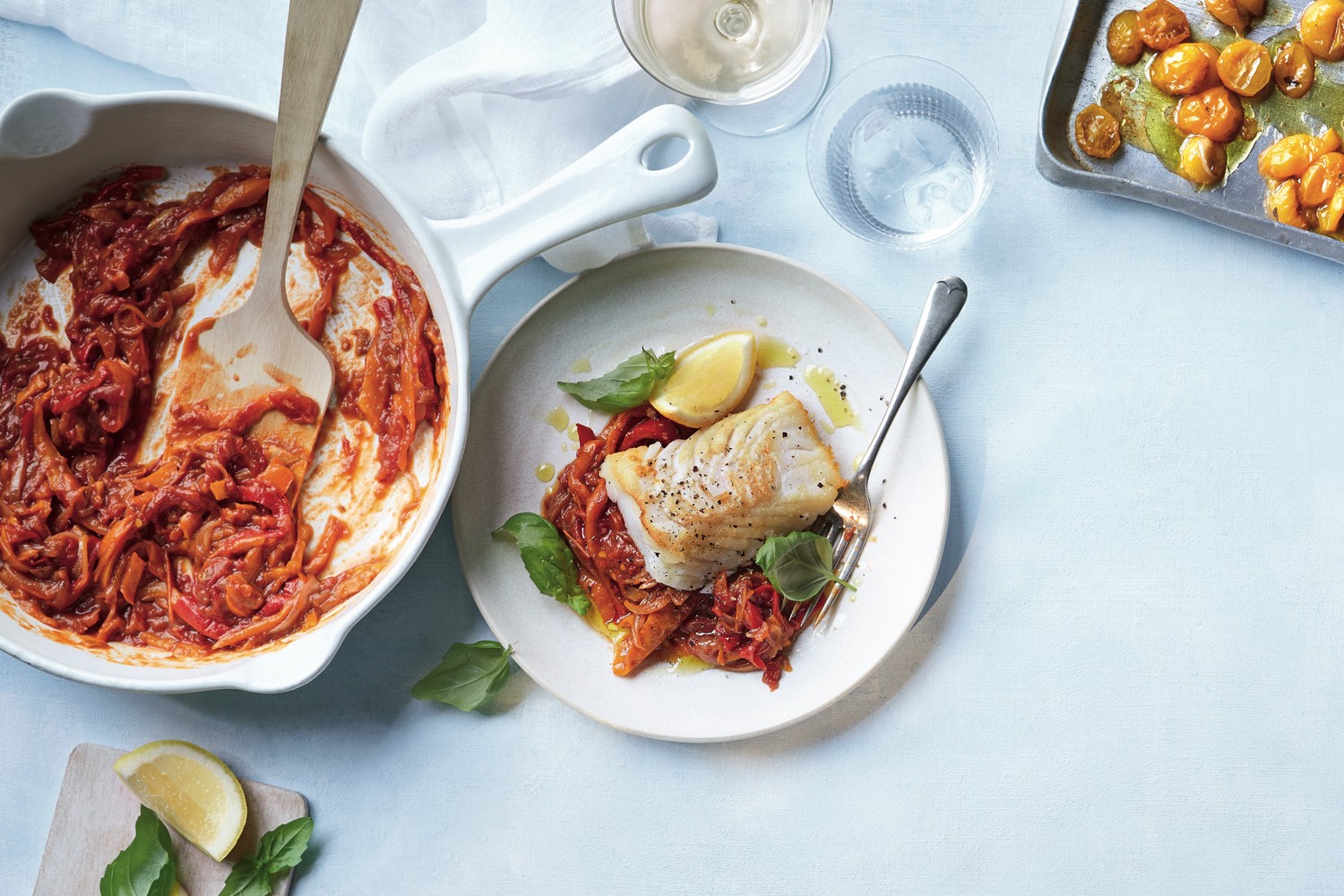 Peperonata with pan-fried cod
