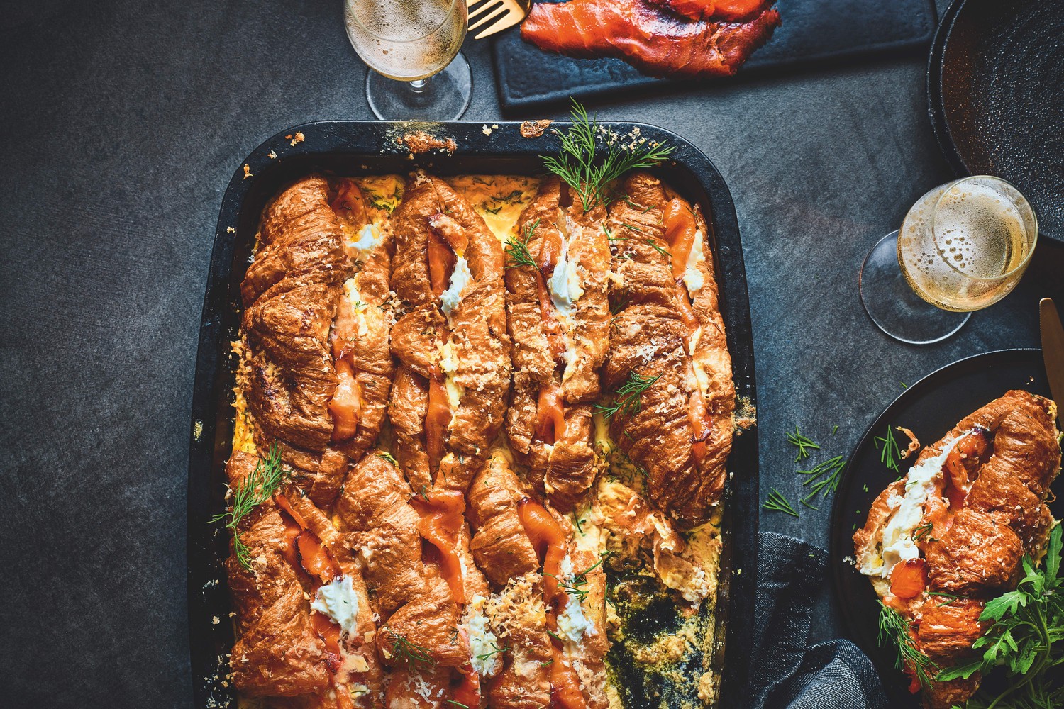 Tom’s smoked salmon croissant bake