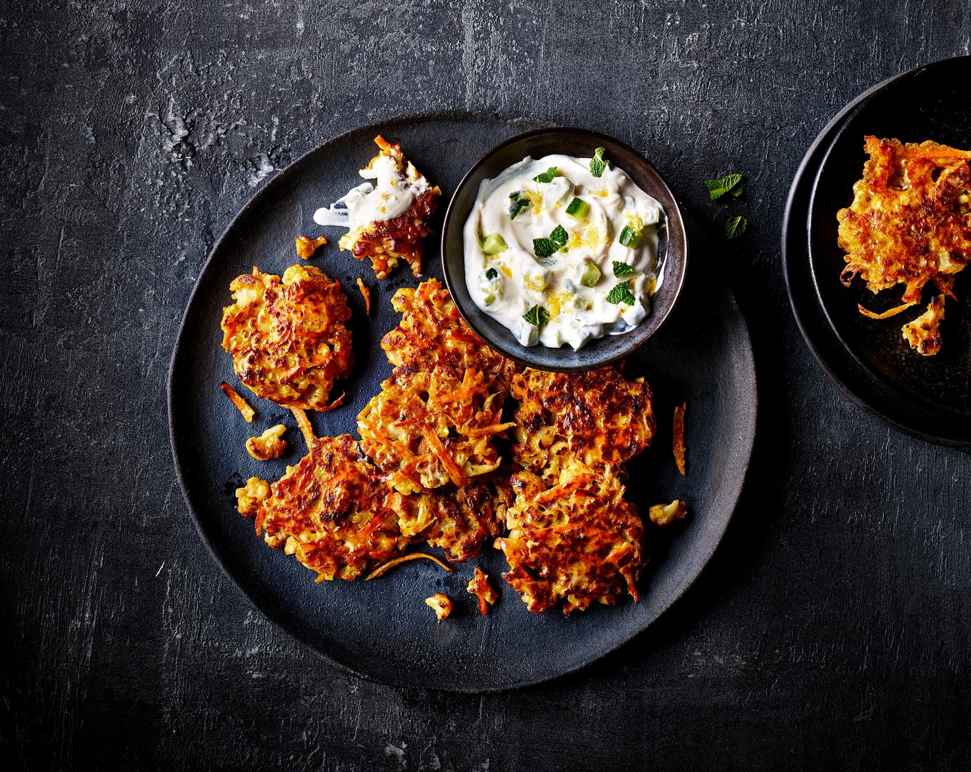 step 5 Serve the fritters with the yogurt dip.