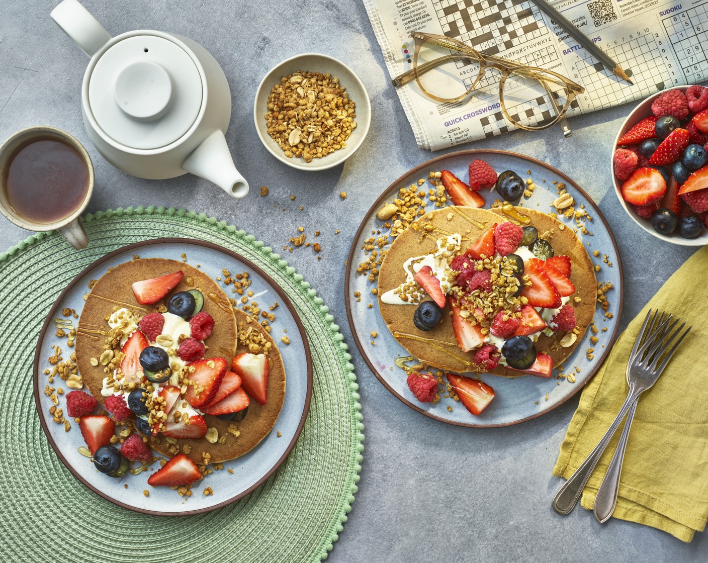 step 2 Top with the yogurt (1 tbsp), granola (1/2 tbsp), berries (to taste) and M&S pure honey (to taste).