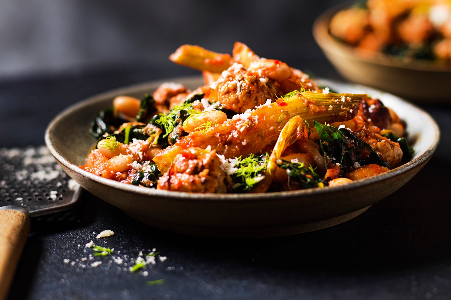 Italian sausage, ’nduja and cannellini bean stew