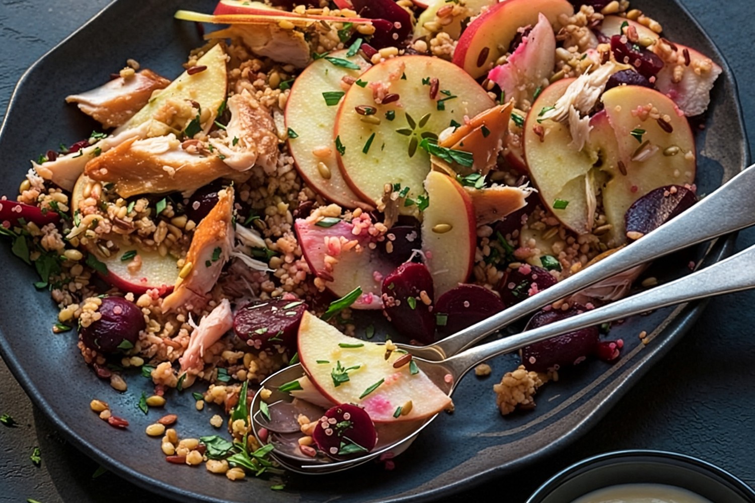 Jazz apple, beetroot and smoked mackerel salad