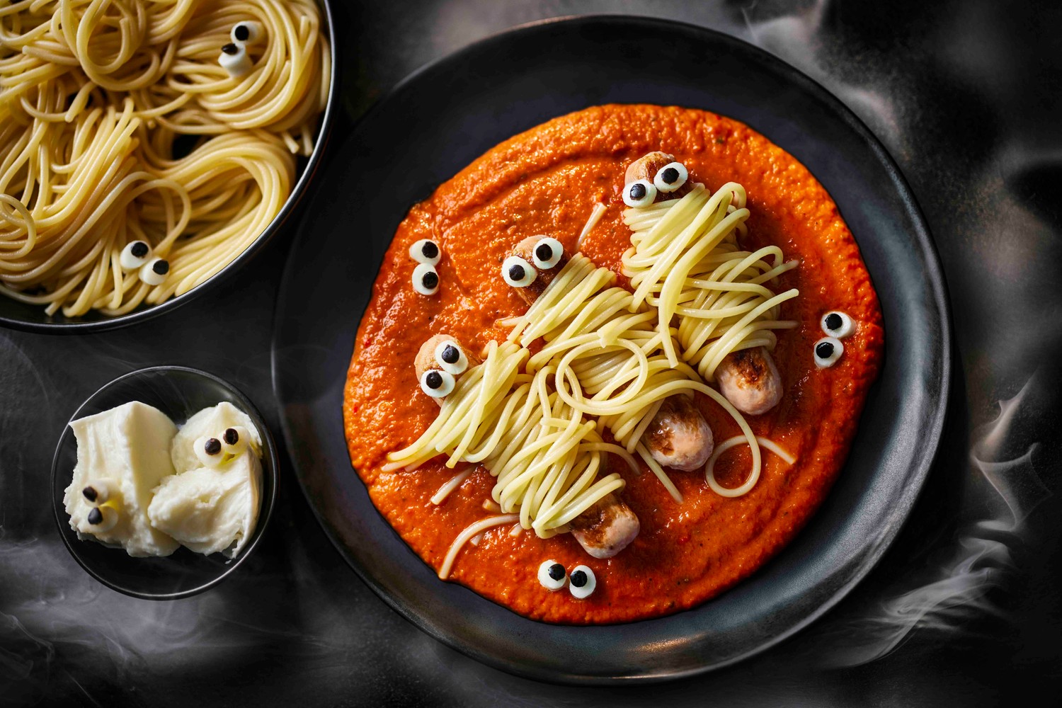 Spooky spaghetti mummies recipe
