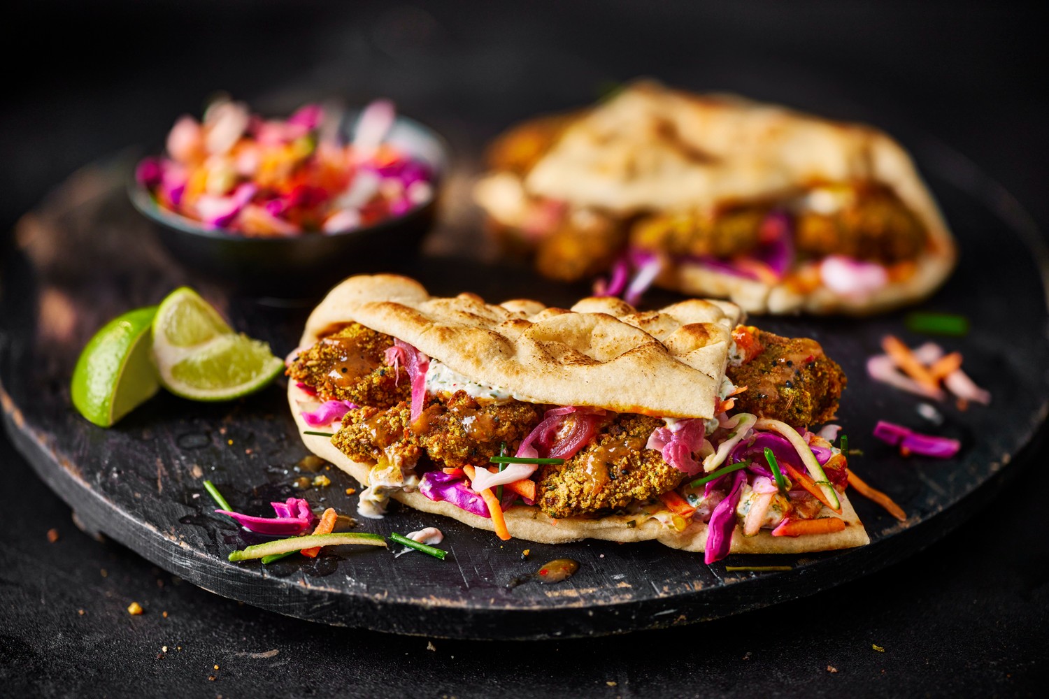 Crispy chicken naan sandwiches recipe