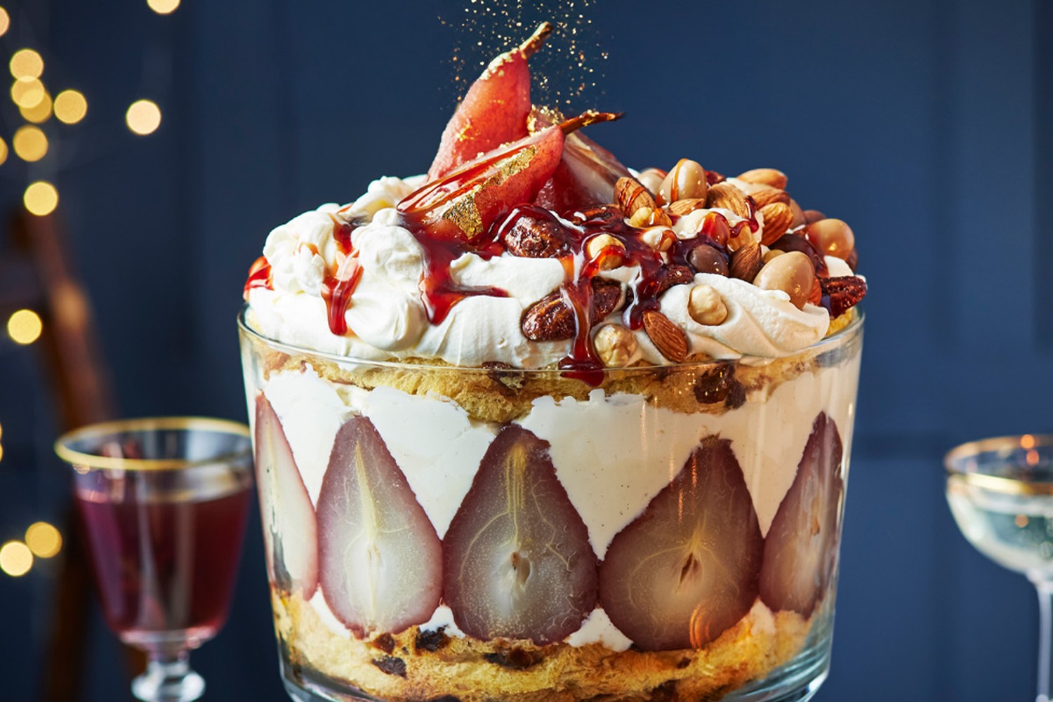 Mulled pear and panettone trifle