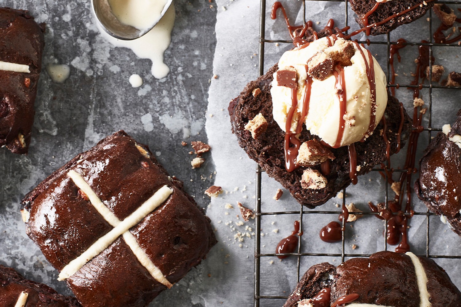 Chocolate hot cross bun ice cream sandwiches recipe