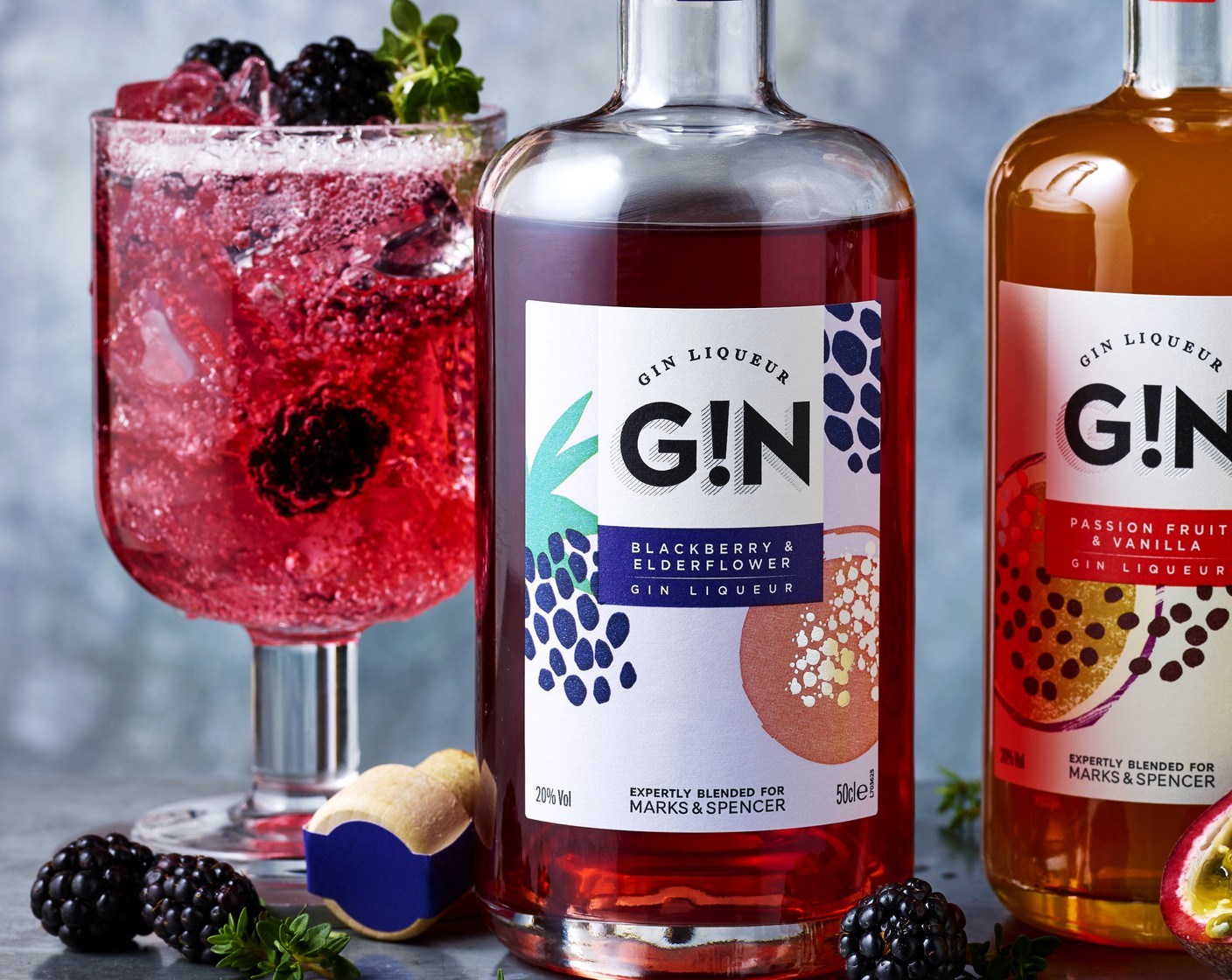 step 1 Pour the liqueur (50 ml) over ice, top up with tonic water (150 ml) or lemonade and garnish with the rapsberries (4), blackberries (4) and thyme (1 sprig).