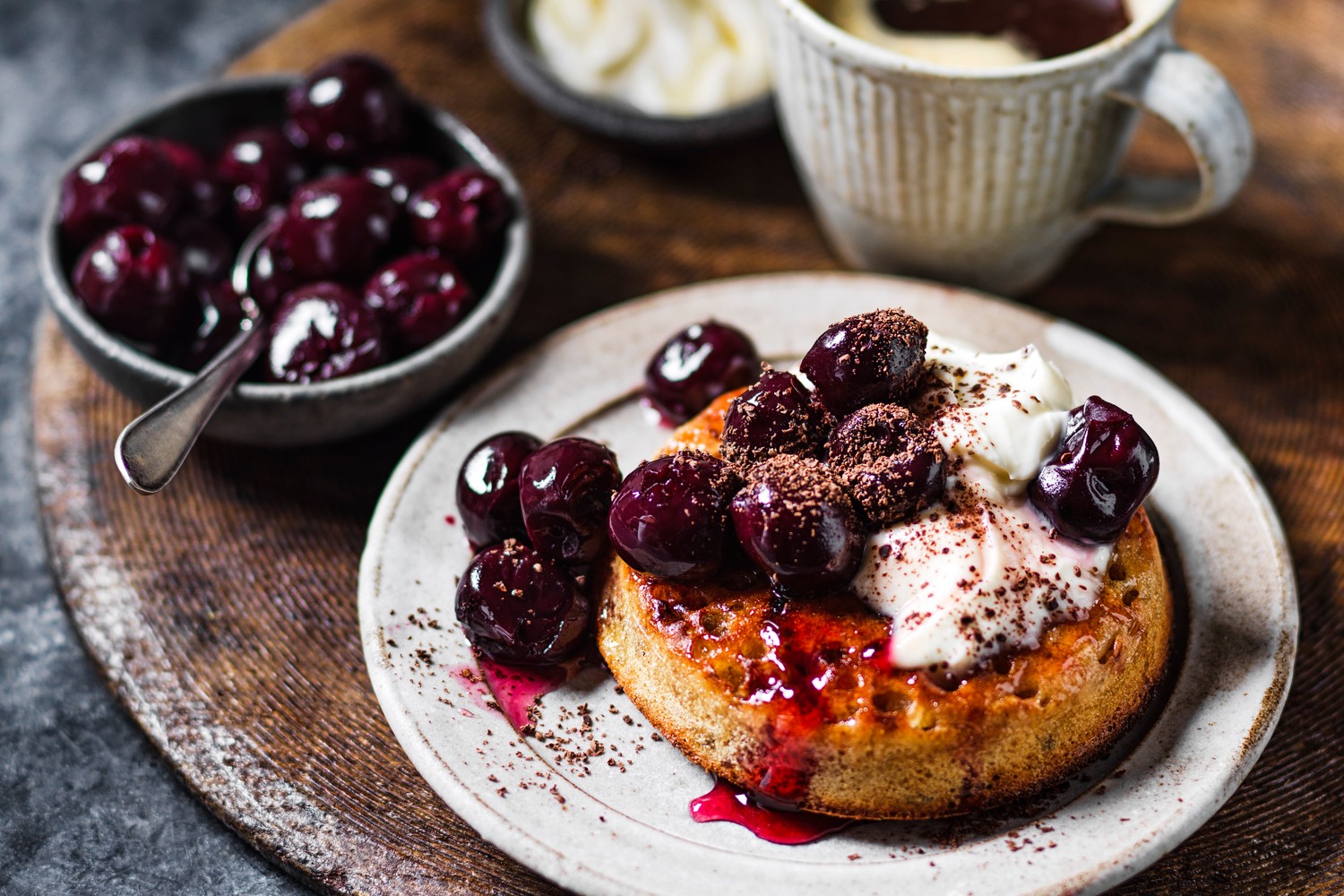 Black Forest caramelised crumpets