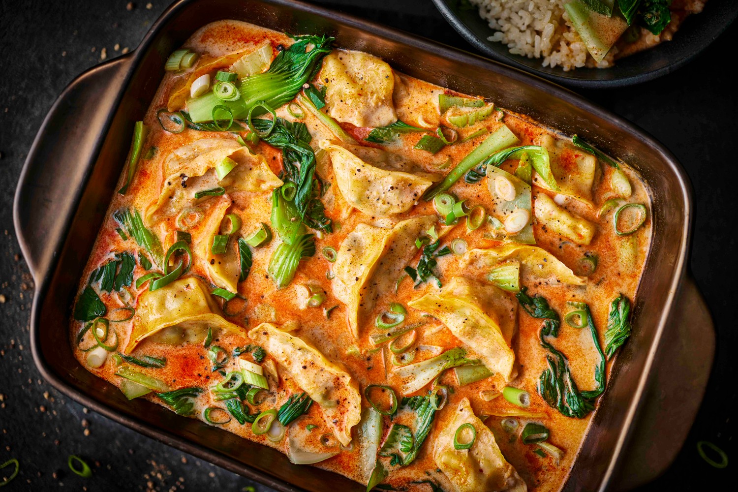 Thai red prawn gyoza dumpling traybake recipe