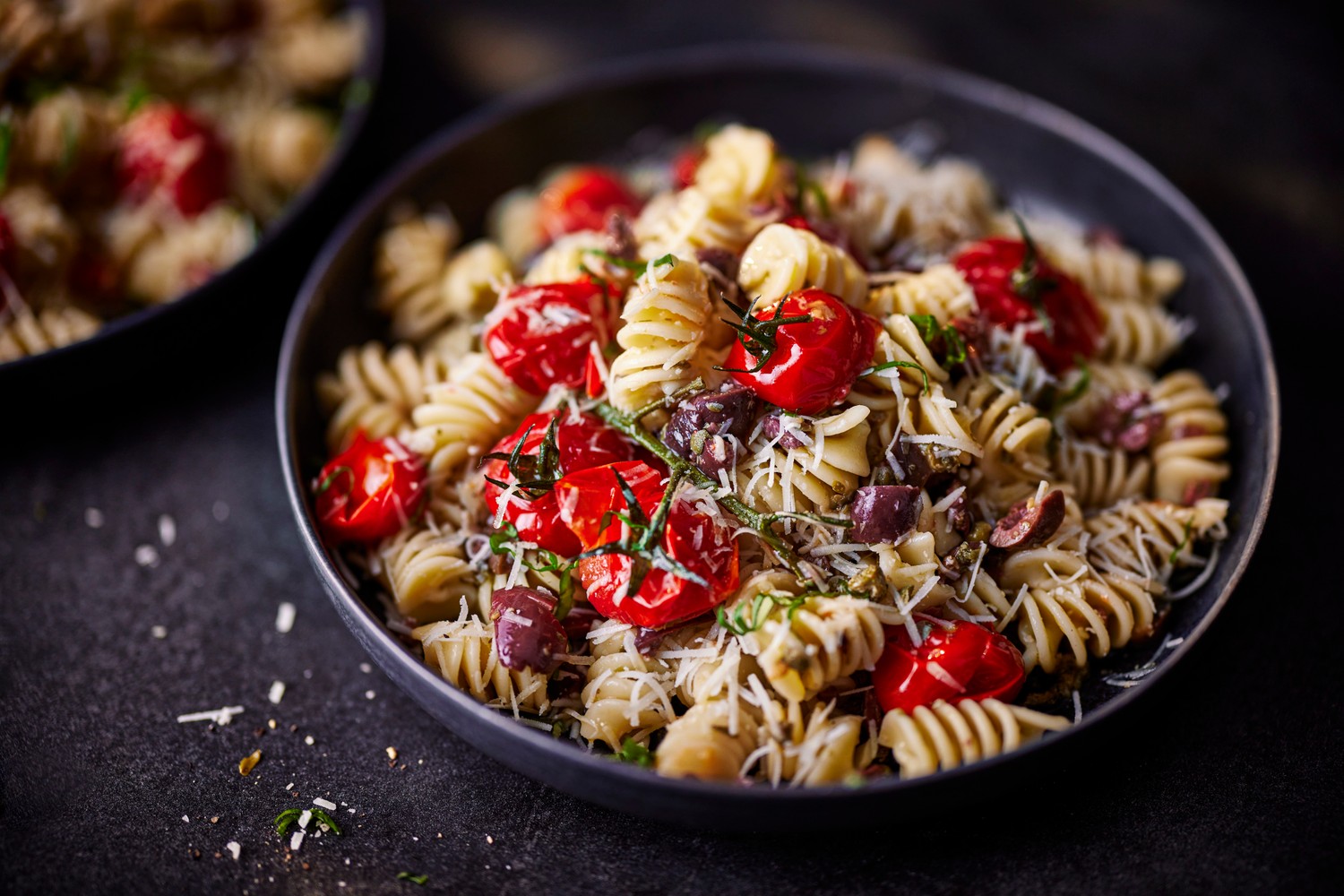 Quick confit tomato and pecorino pasta salad