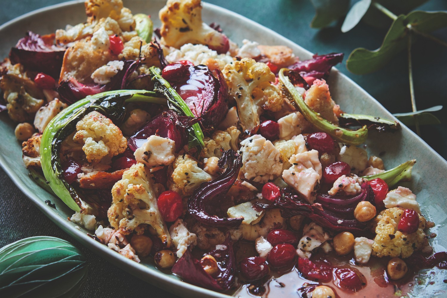 Nutty cranberry, cauliflower and feta traybake