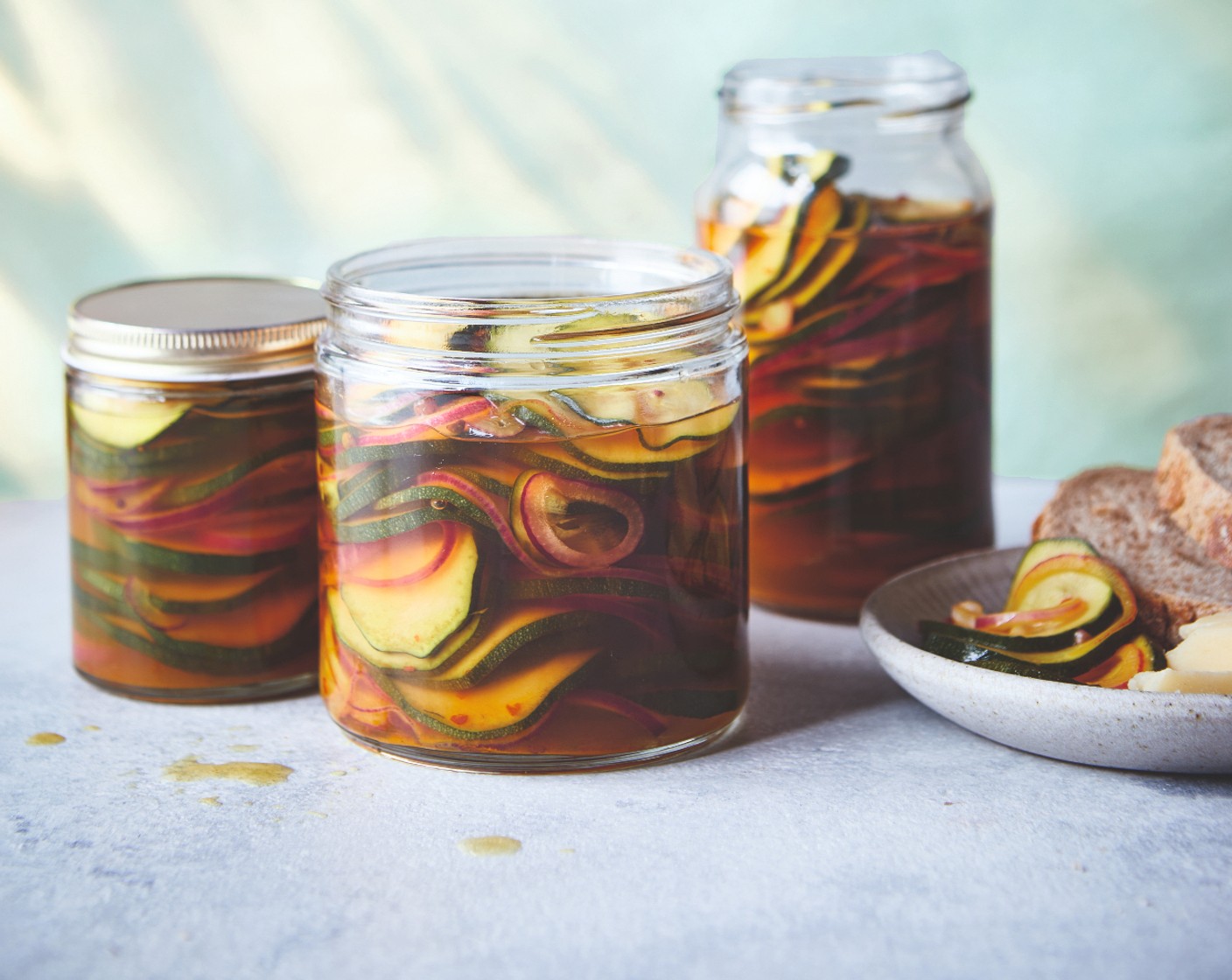 step 4 Put the courgettes and onion slices into a sterilised 1 litre pickling jar or two 500ml jars, pressing down as you go, then pour over the pickling liquid. Chill in the fridge for a week, then enjoy with cheese, cold cuts or salad.