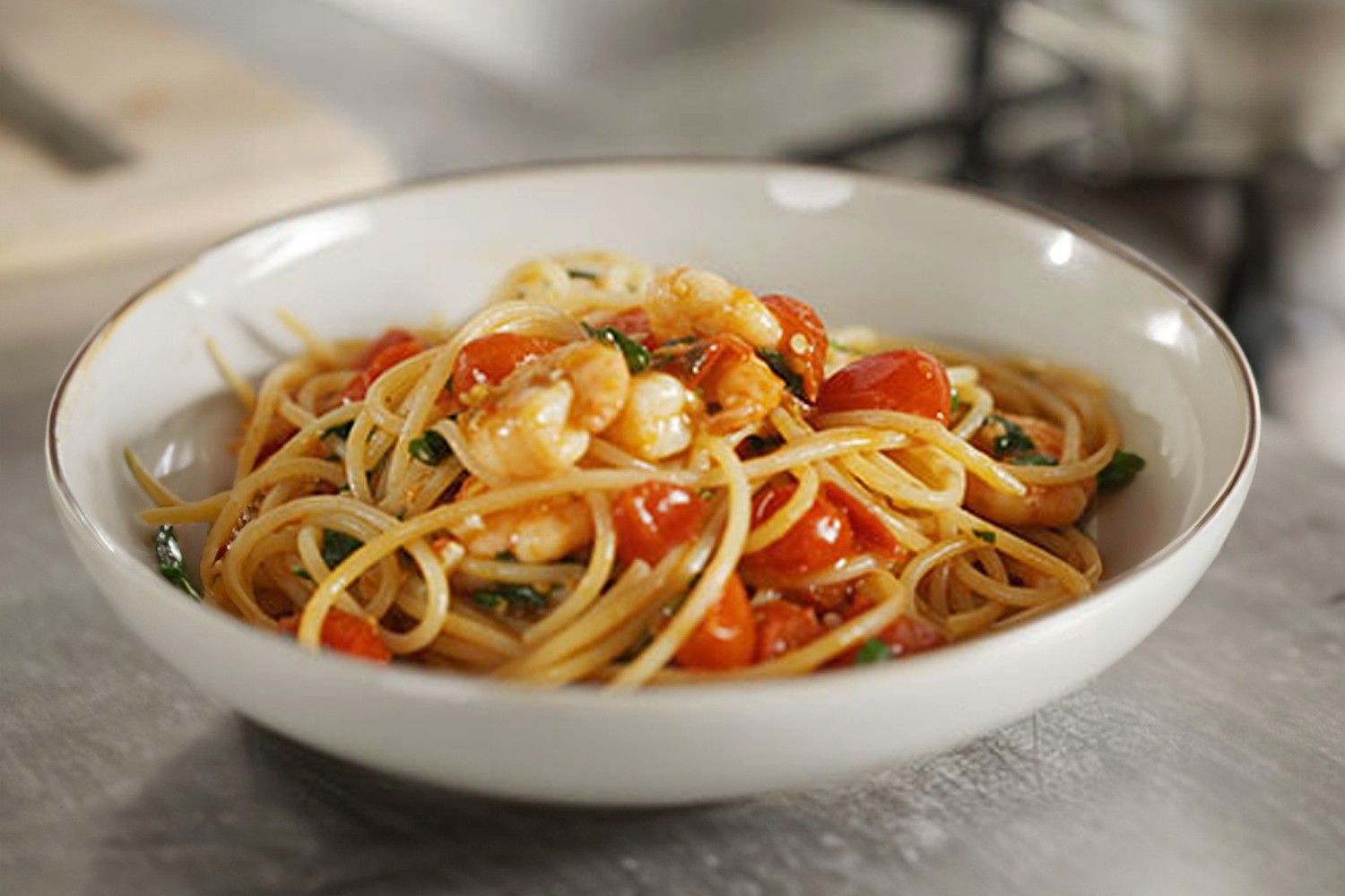 Calabrian chilli and prawn pasta
