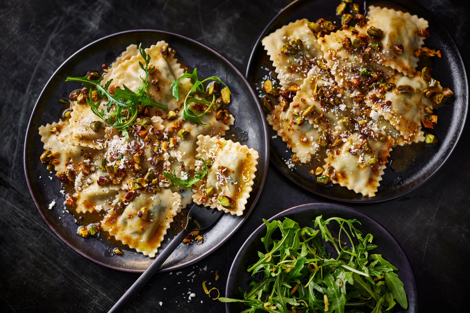 Pistachio and brown butter ravioli