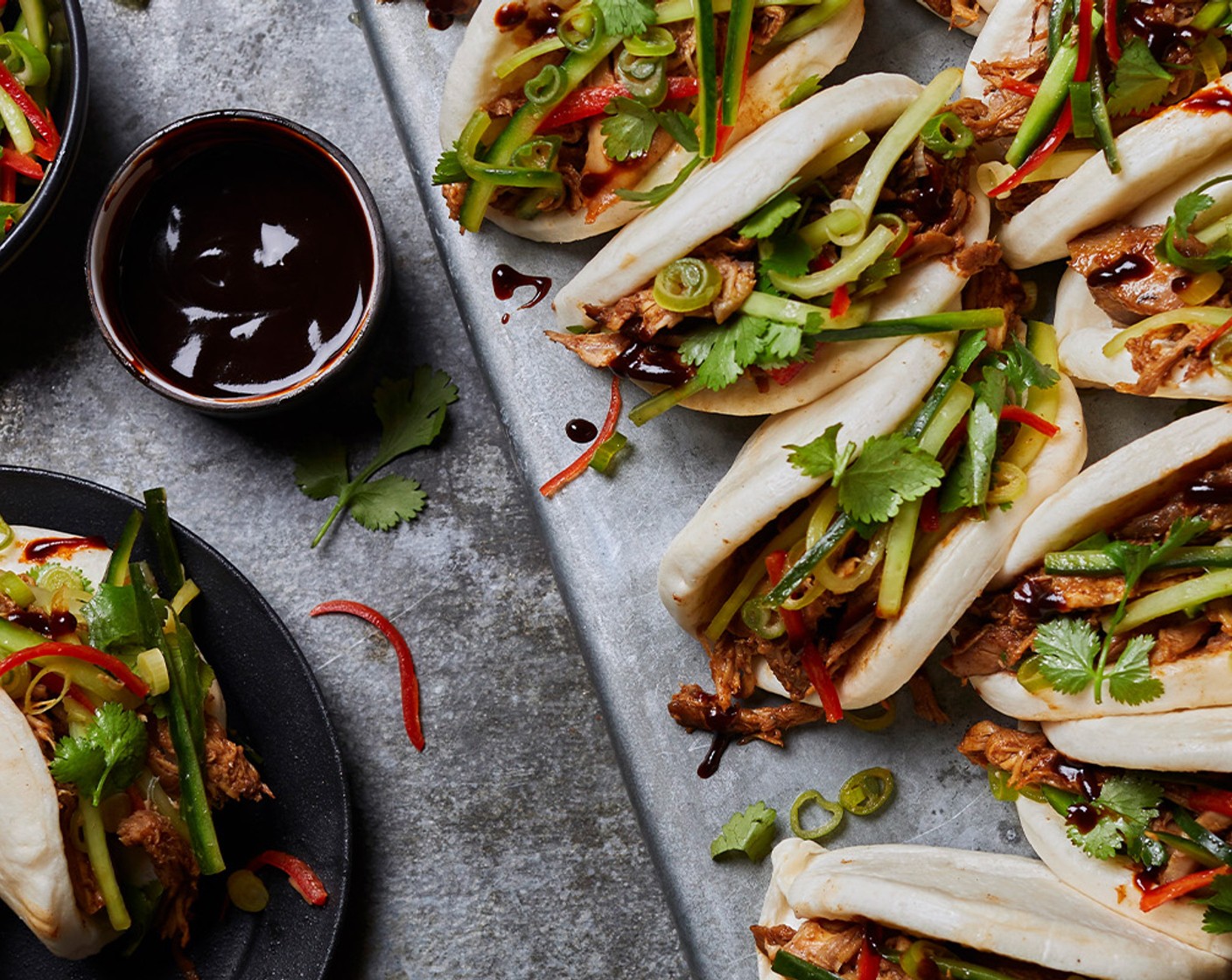 step 5 Heat the buns (12) according to the packet instructions. Spoon sticky turkey into the buns and top with the crunchy salad and coriander (1 bunch).