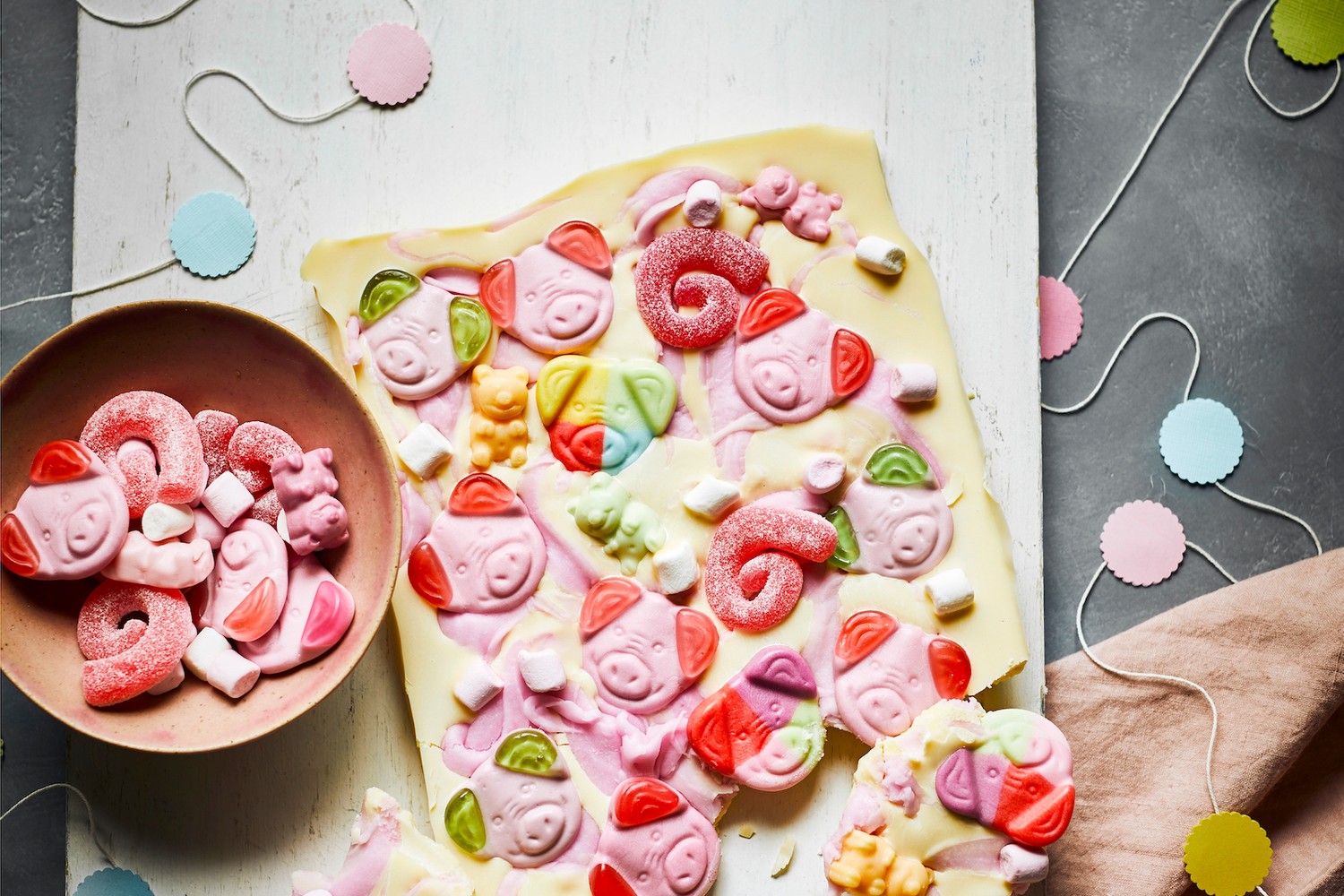 Percy Pig chocolate bark