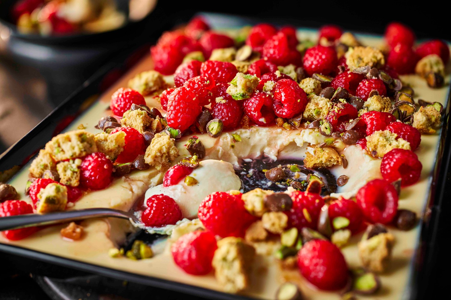 Raspberry and white chocolate traybake panna cotta recipe