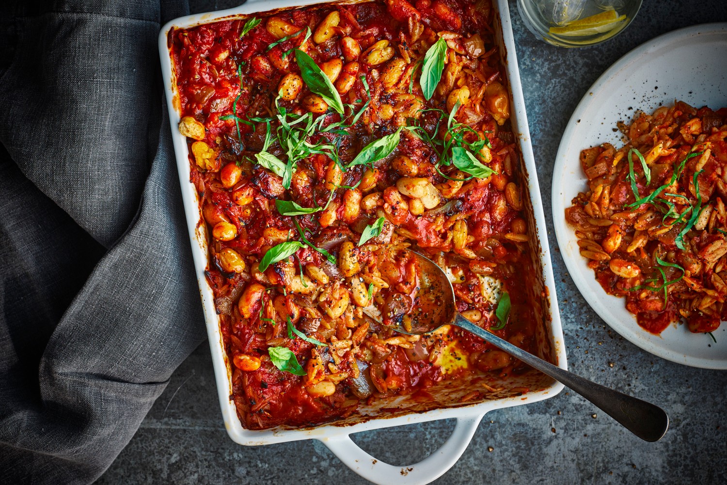 Quick and easy one-pot tomato and cannellini bean orzo