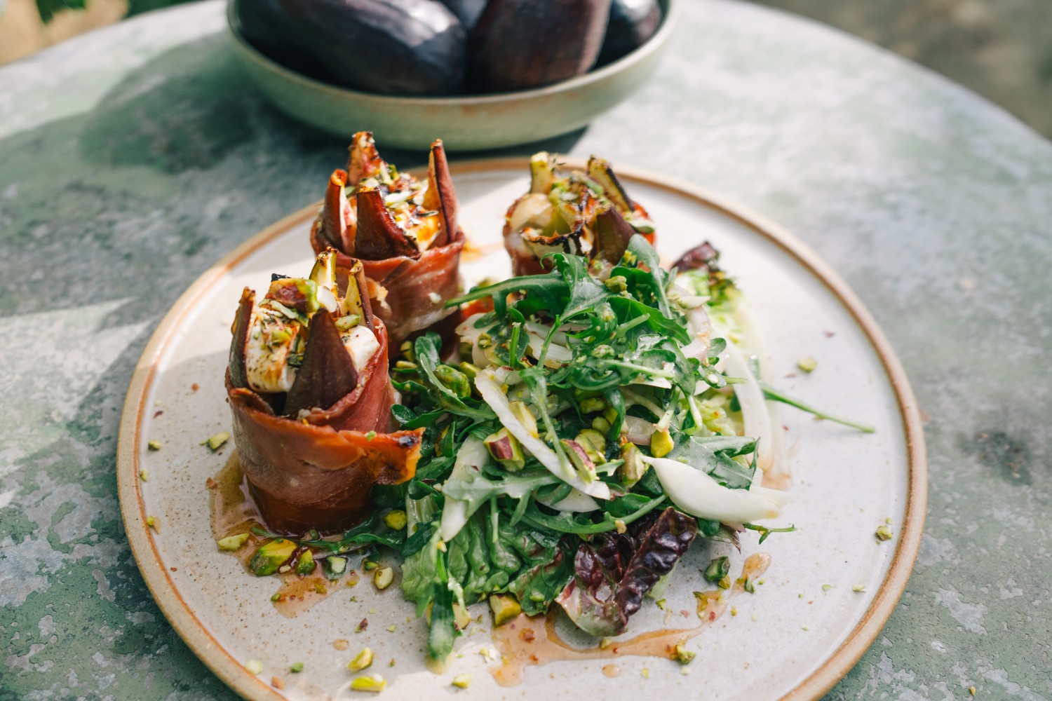 Baked stuffed figs with serrano ham and fennel salad recipe