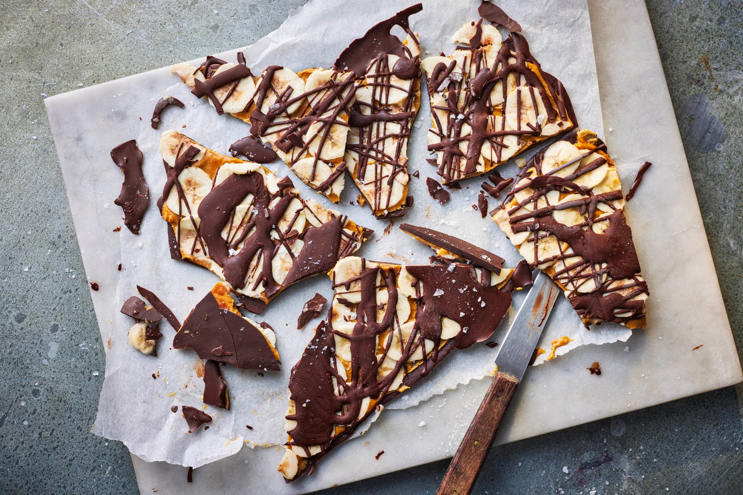 Banana, maple peanut butter and chocolate bark