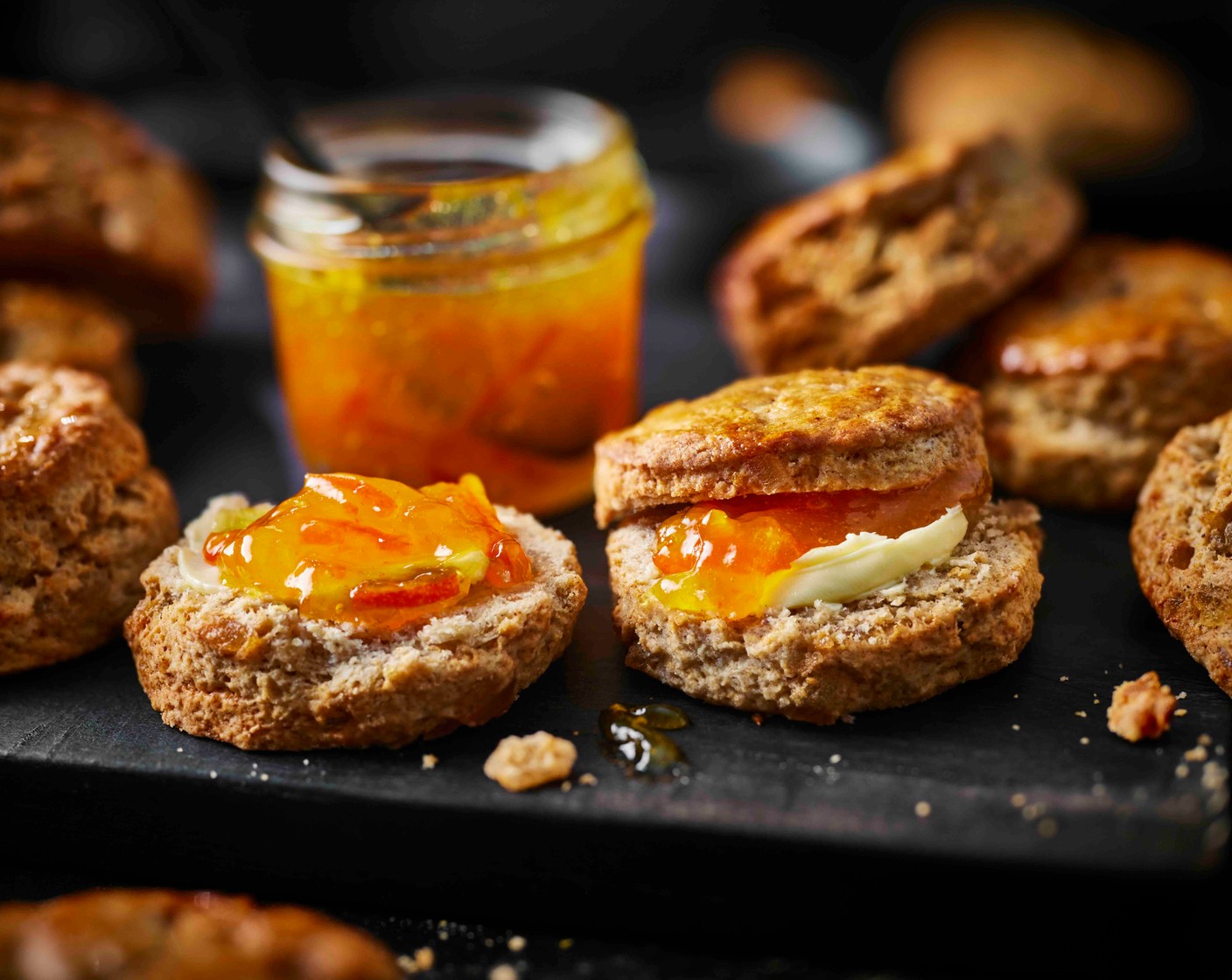 step 5 Bake for 12-15 minutes, until well risen and golden. Once cooked, and while still hot, brush with the gingerbread syrup (1 tbsp). Serve warm with the salted butter (as needed) and marmalade (as needed), if you like.