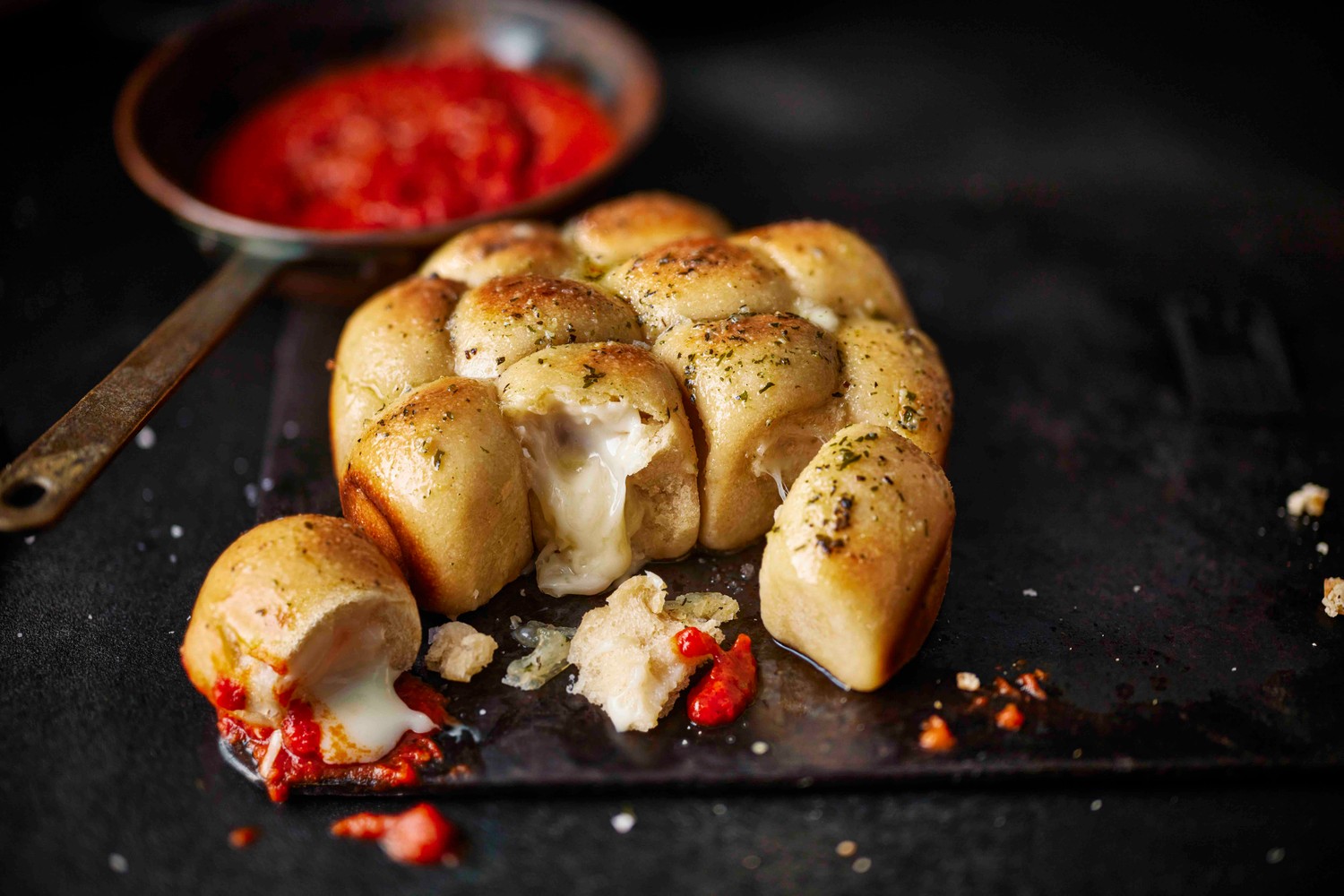 Cheesy stuffed garlic doughballs