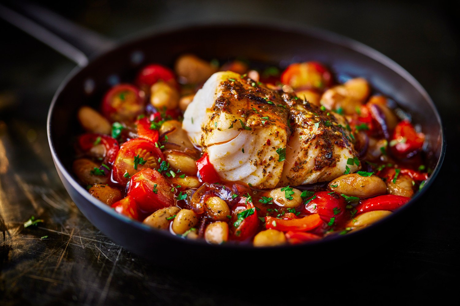Baked cowboy butter cod and butter beans