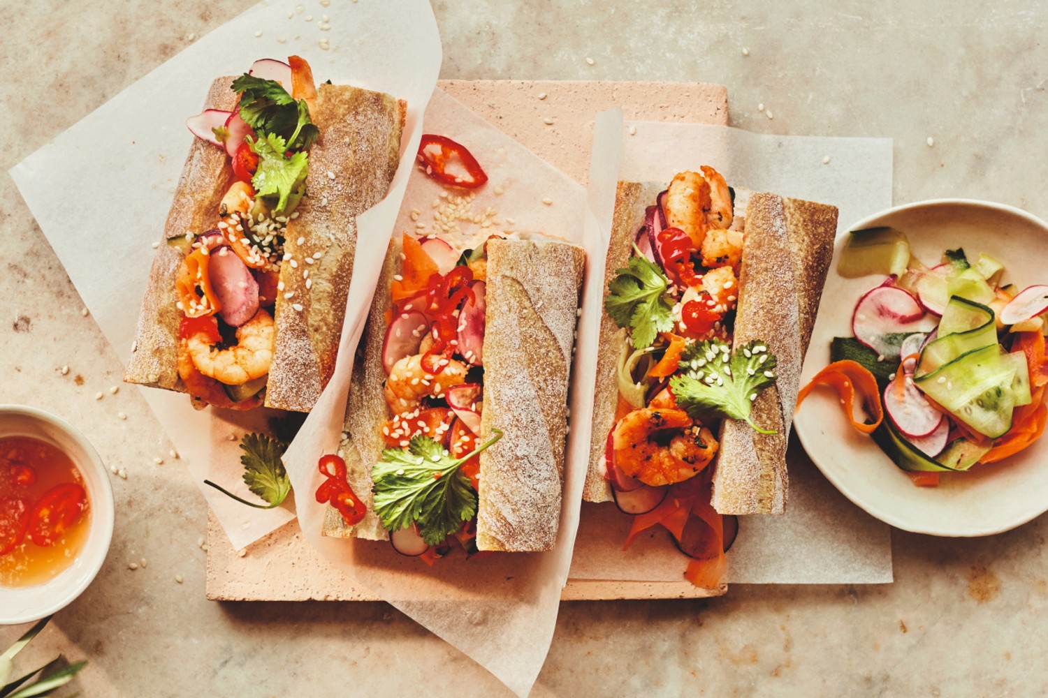 Bahn-mi style prawn baguettes